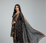 3 Pcs Black Lawn Printed Suit for Women – Summer