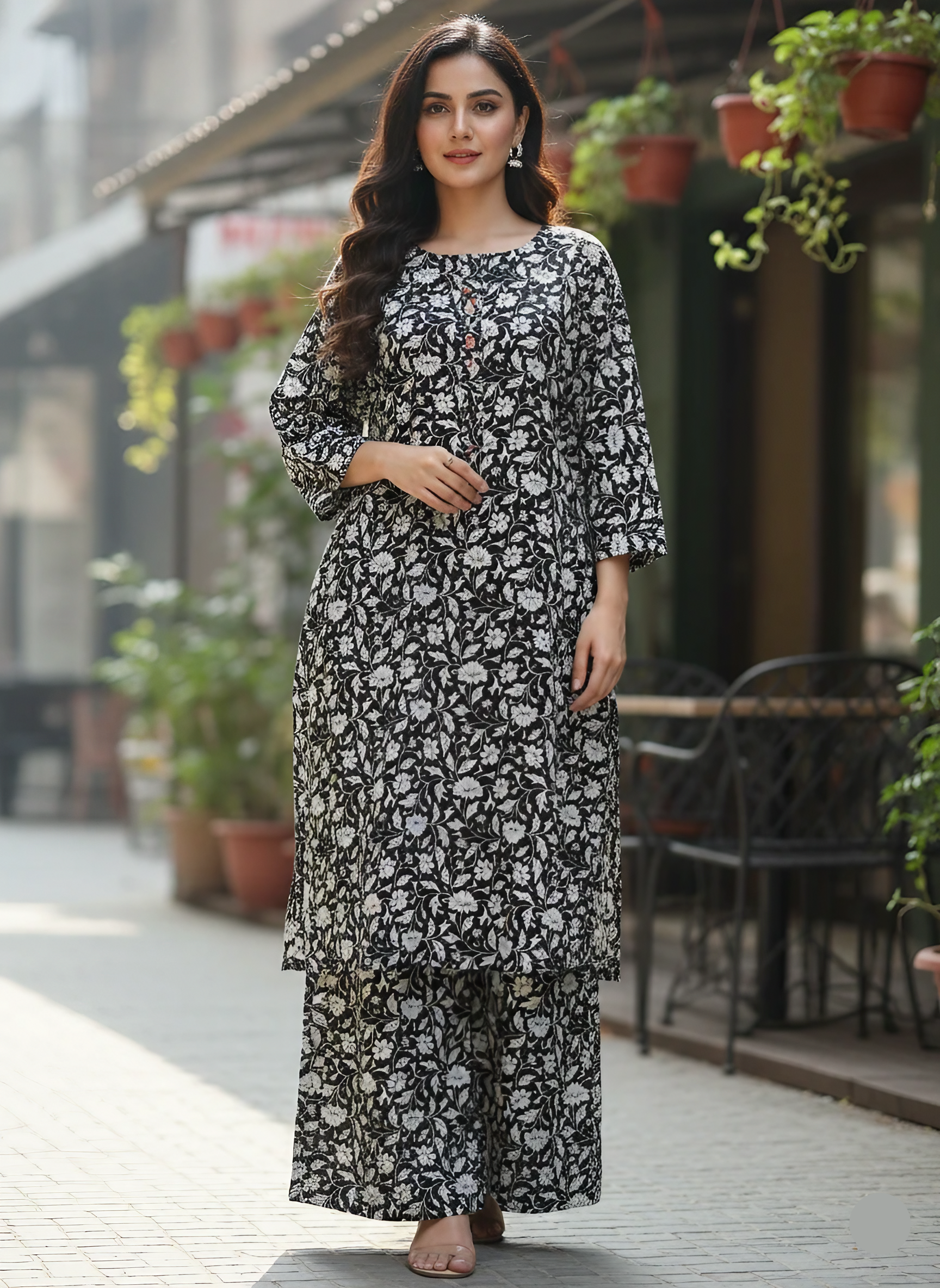 2PC Linen  Suit Women Plain Shirt with Palazzo Pants