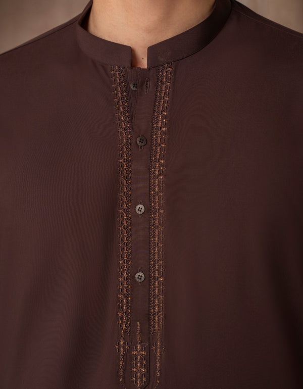 J. DARK BROWN BLENDED SEMI-FORMAL KAMEEZ SHALWAR