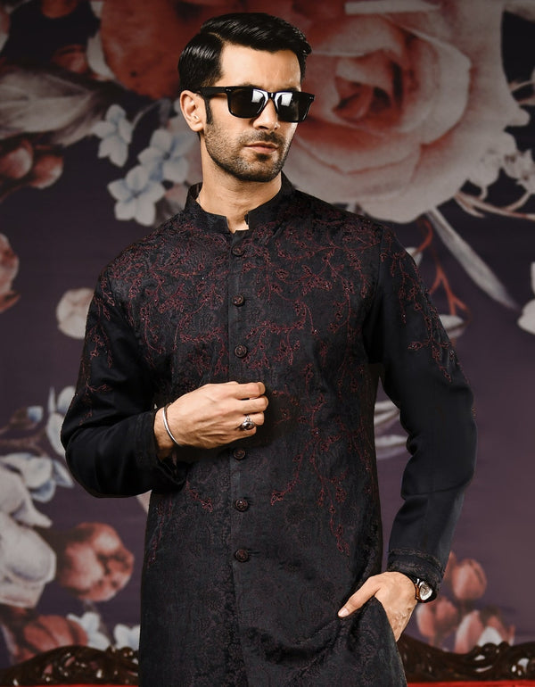 J. PURPLISH BLACK JAMAWAR SPECIAL KURTA