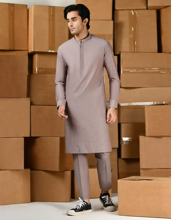 Men’s Light Brown Cotton Kurta Pajama – J. Junaid Jamshed