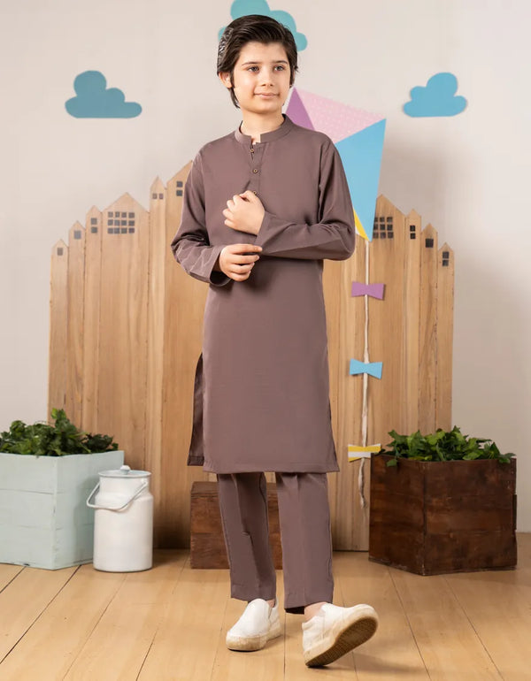 Boys’ Brown Blended Kurta Trouser – J. Junaid Jamshed