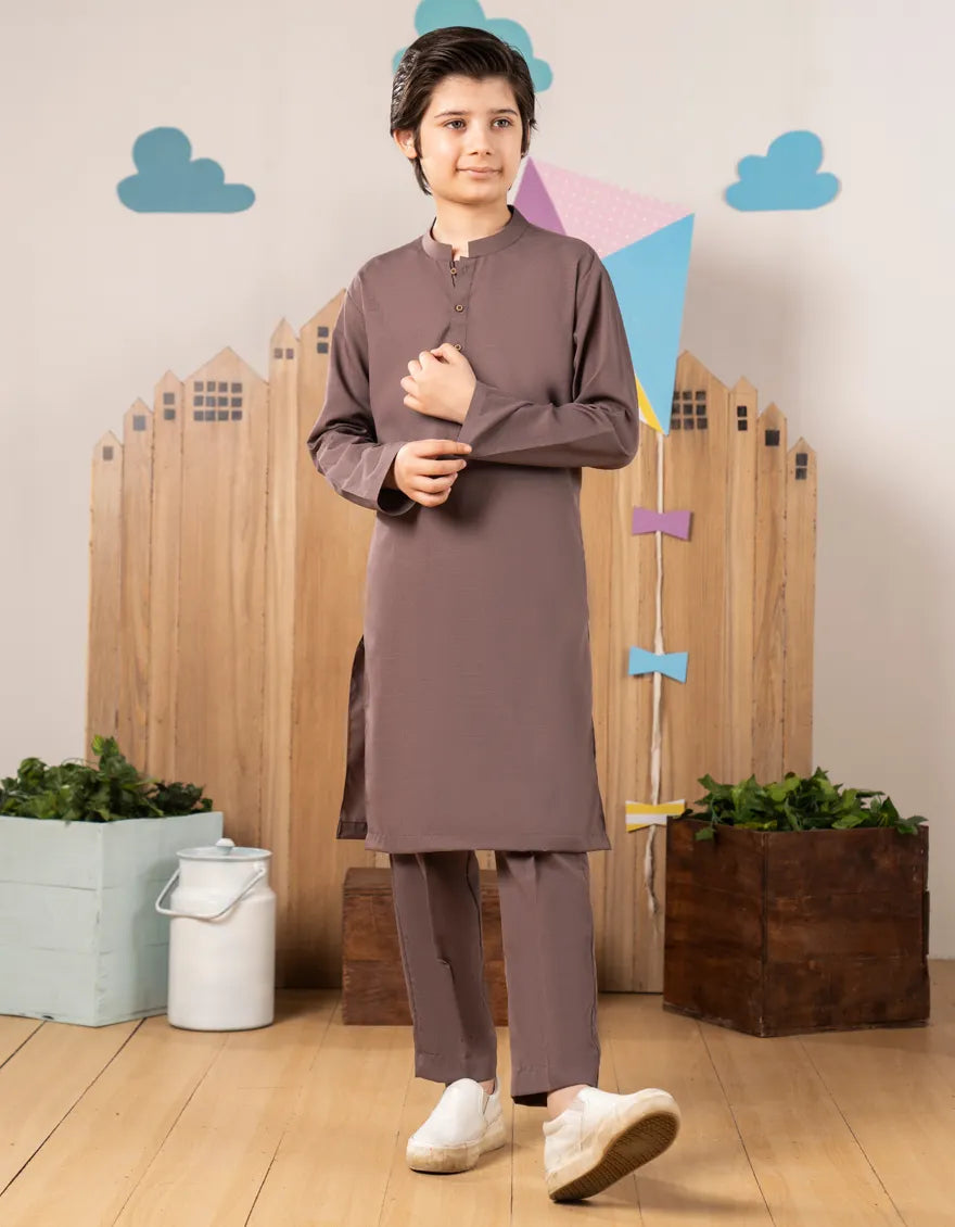 Boys’ Brown Blended Kurta Trouser – J. Junaid Jamshed