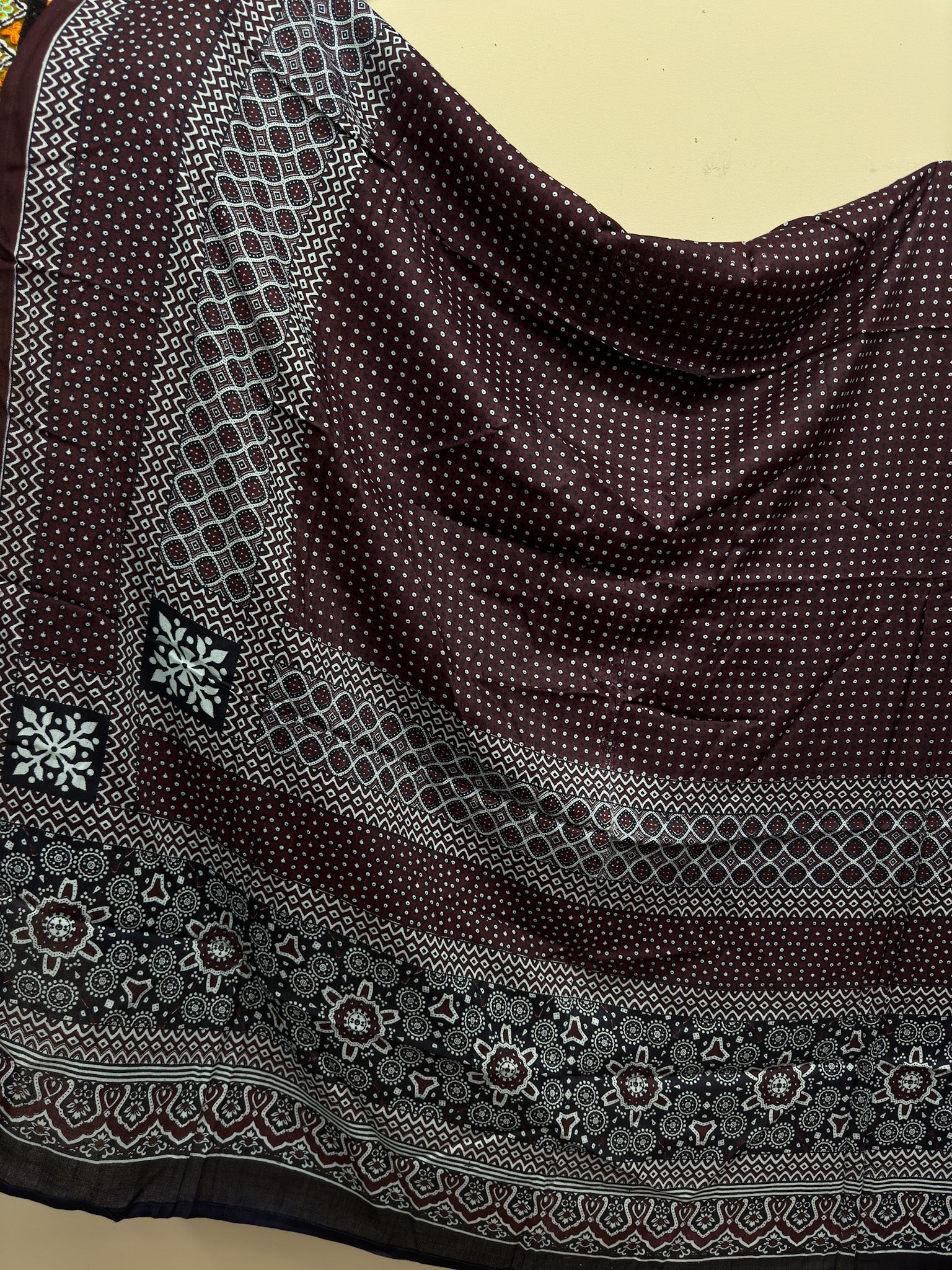 Traditional Sindhi Ajrak on Linen Cloth