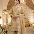 Organza Full Flair Gharara 3PC Beige