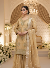 Organza Full Flair Gharara 3PC Beige