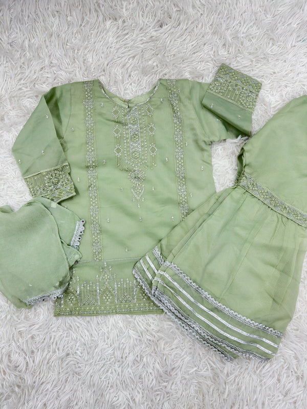 Beautiful Pastel Green Gharara 3-Piece for Girls