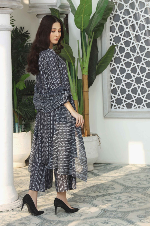 Black Chunri Printed Cotton 3-Piece Outfit