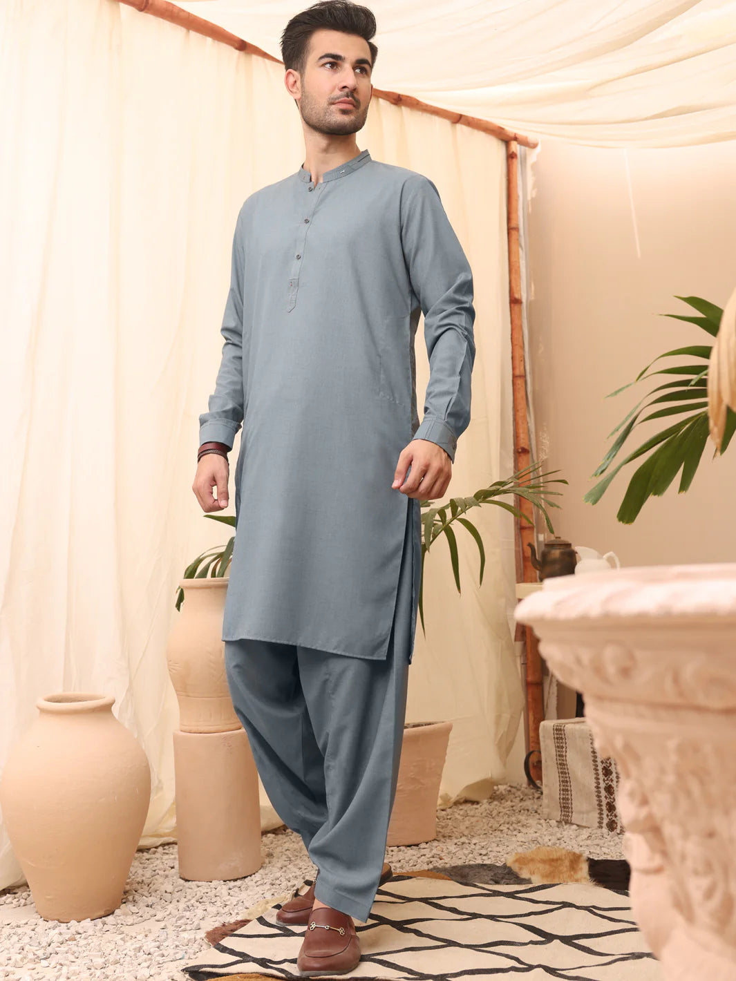 Almirah Cut & Sew Ash Blue Blended Kameez Shalwar  small