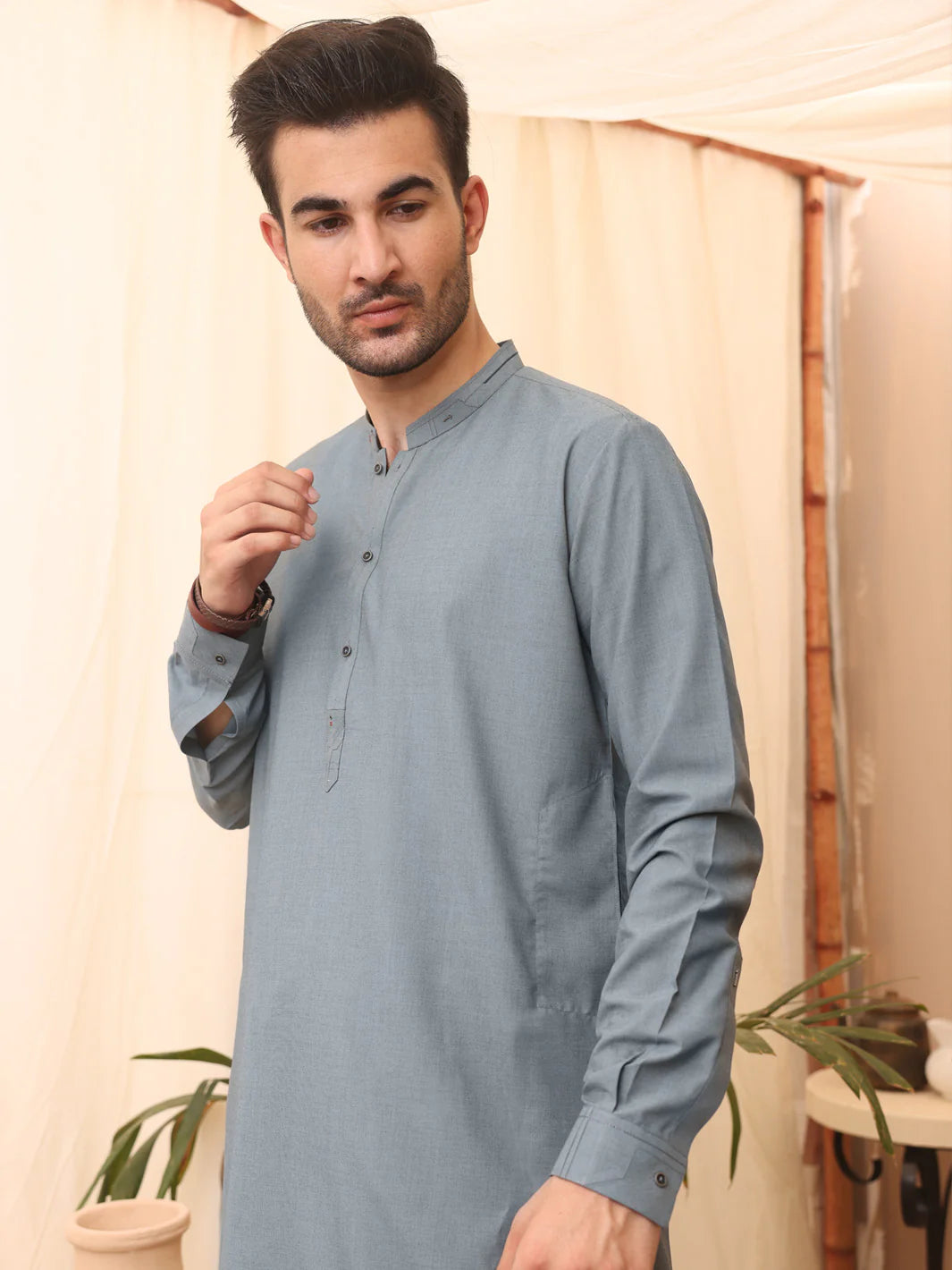 Almirah Cut & Sew Ash Blue Blended Kameez Shalwar  small