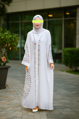 White Embroidered Free-Size Abaya with Matching Scarf – Elegant Modest Wear