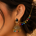 Oxidized Gold Afghan jhumka earrings with colorful beads and decorative sahara chain in Canada