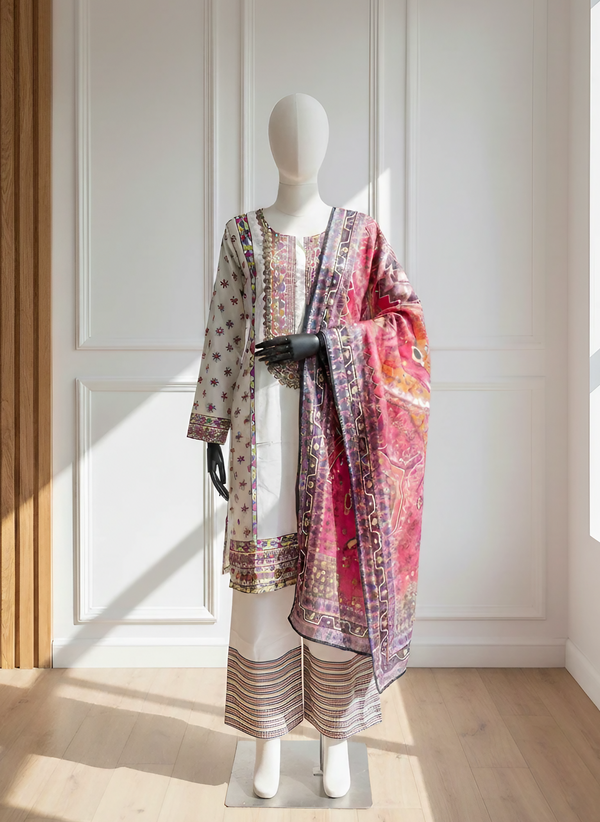 Premium 3-Piece Erum Eman Silk Printed Suit