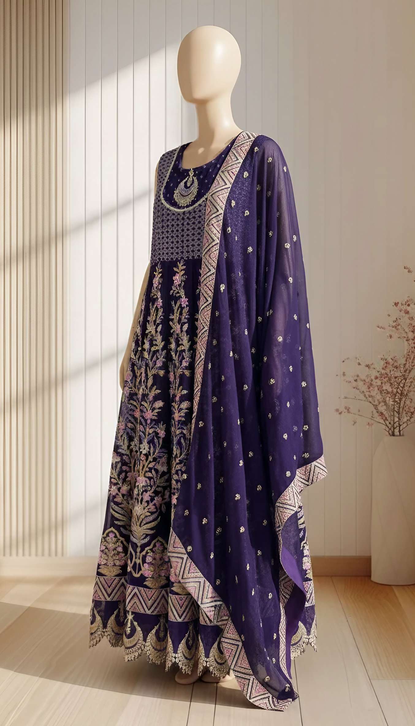 3-Piece Chiffon Fully Embroidered Maxi Suit