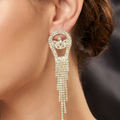 Gold Crystal Drop Earrings | Pave Rhinestone Fringe Jewelry