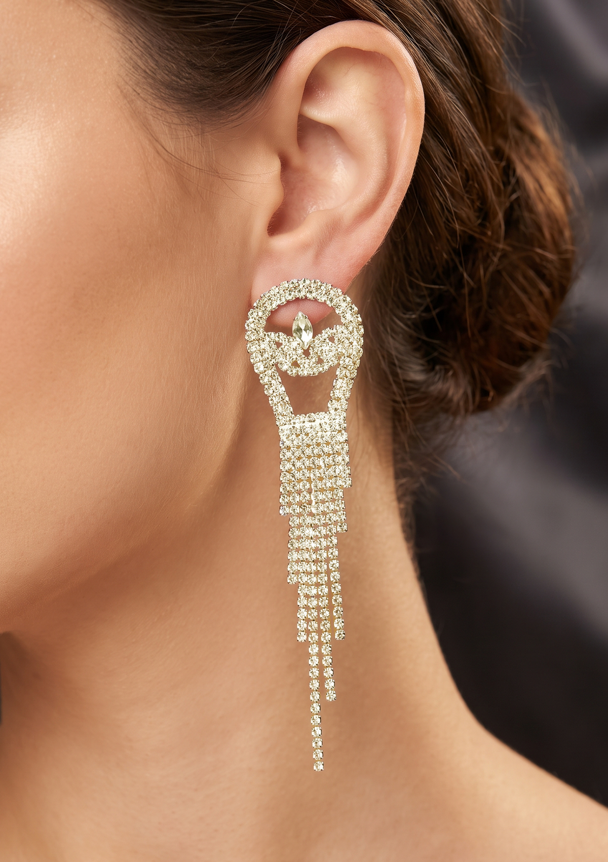 Gold Crystal Drop Earrings | Pave Rhinestone Fringe Jewelry
