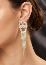 Gold Crystal Drop Earrings | Pave Rhinestone Fringe Jewelry
