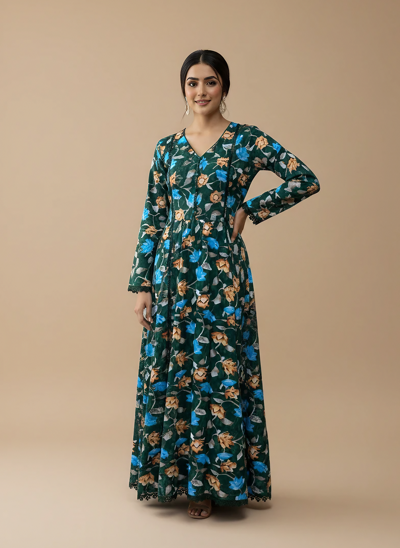 Colorful Floral Linen Maxi Dress