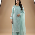 Elegant Embroidered Pakistani Suit | Palazzo Bottom & Elegant Floral Dupatta
