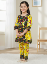 Cotton Embroidered Kurta Set for Girls – 2-Piece Printed Outfit