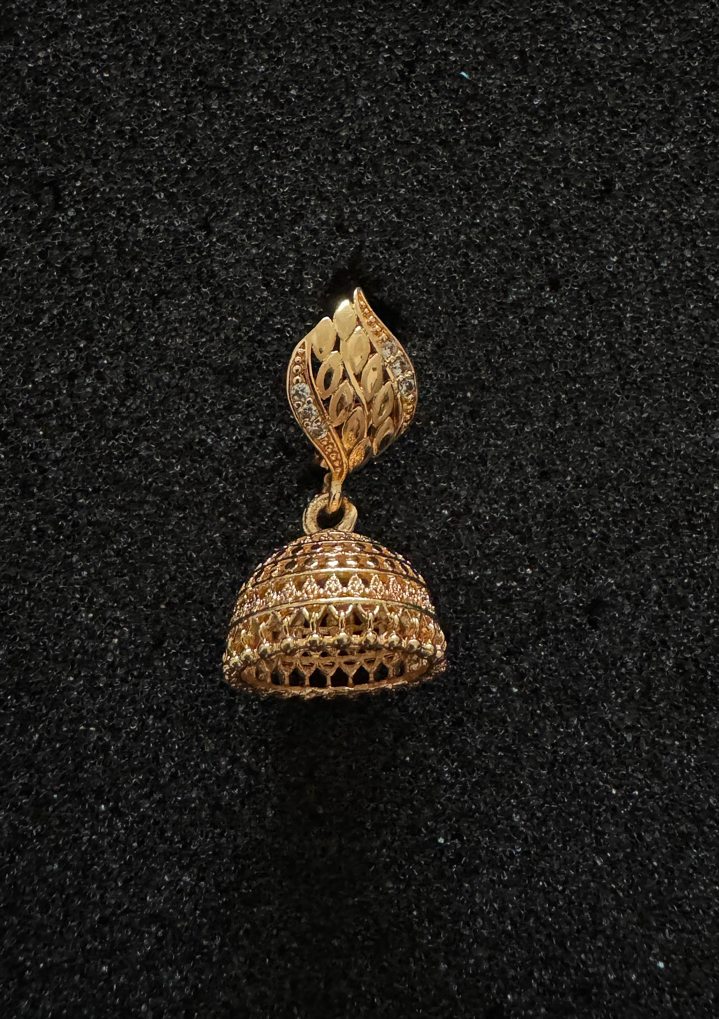 Gold Leaf Motif Stud Filigree Jhumka Earrings | Crystal Edge Drop Jewelry