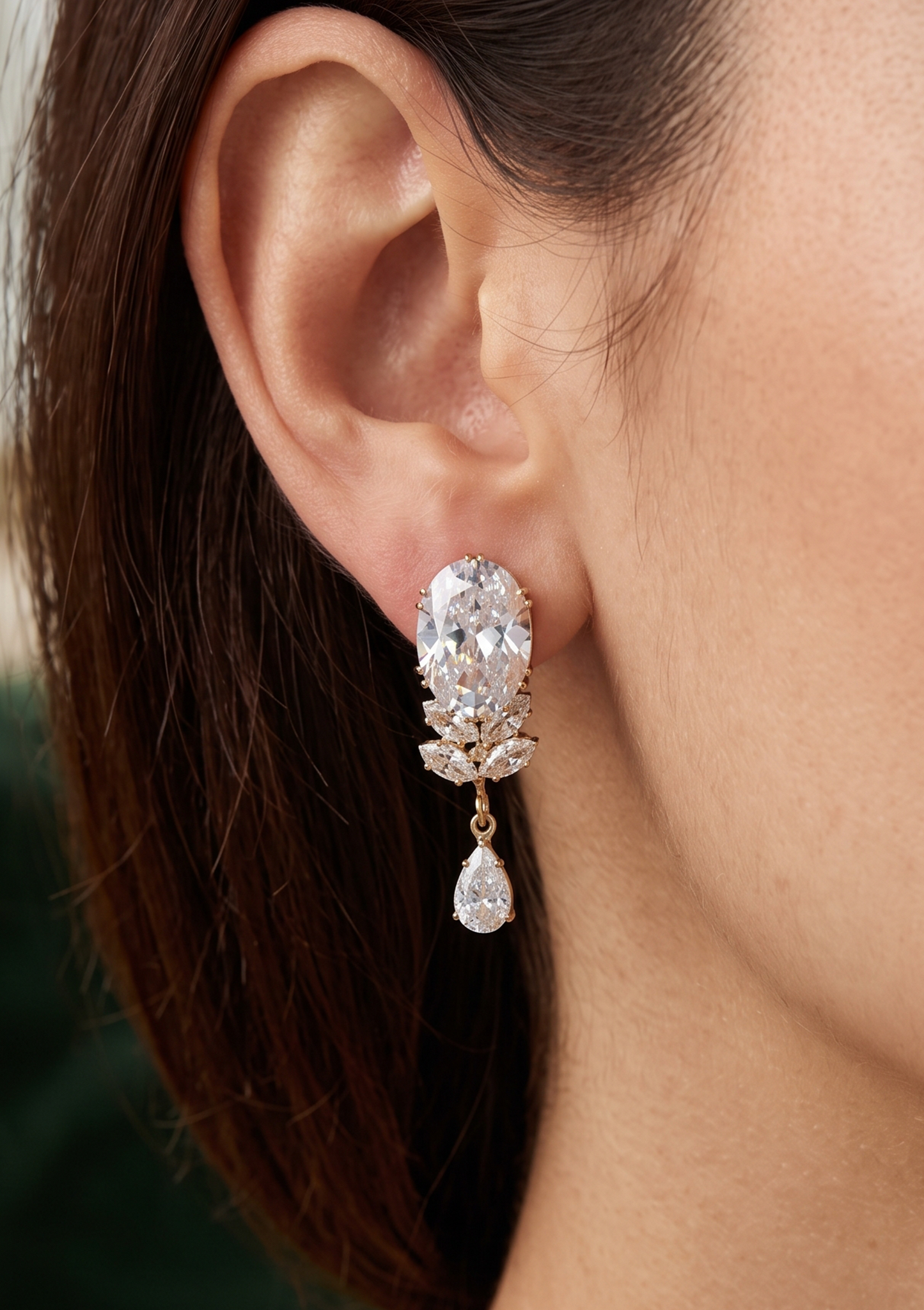 Gold Leaf Motif Stud Filigree Jhumka Earrings | Crystal Edge Drop Jewelry (Copy)