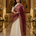 Maroon Organza Dupatta with Embroidery & Sequin Work
