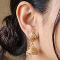 Gold Leaf Motif Stud Filigree Jhumka Earrings | Crystal Edge Drop Jewelry