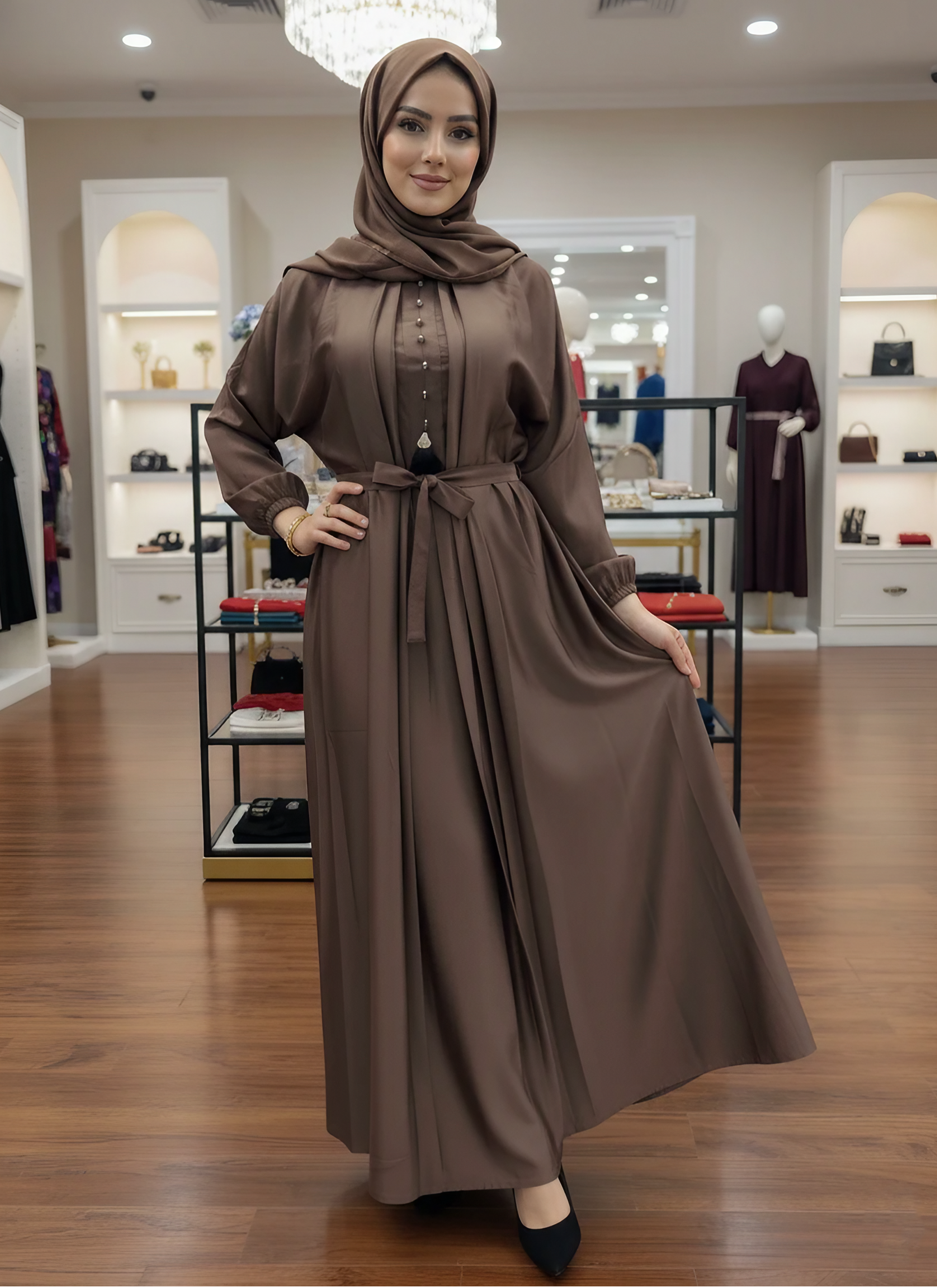 Chic Abaya with Belt & Coordinating Hijab
