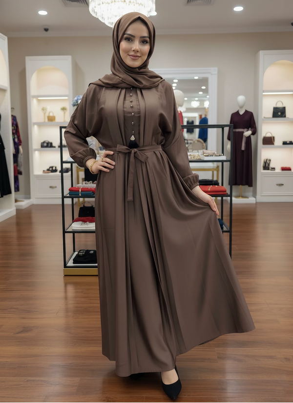 Chic Abaya with Belt & Coordinating Hijab