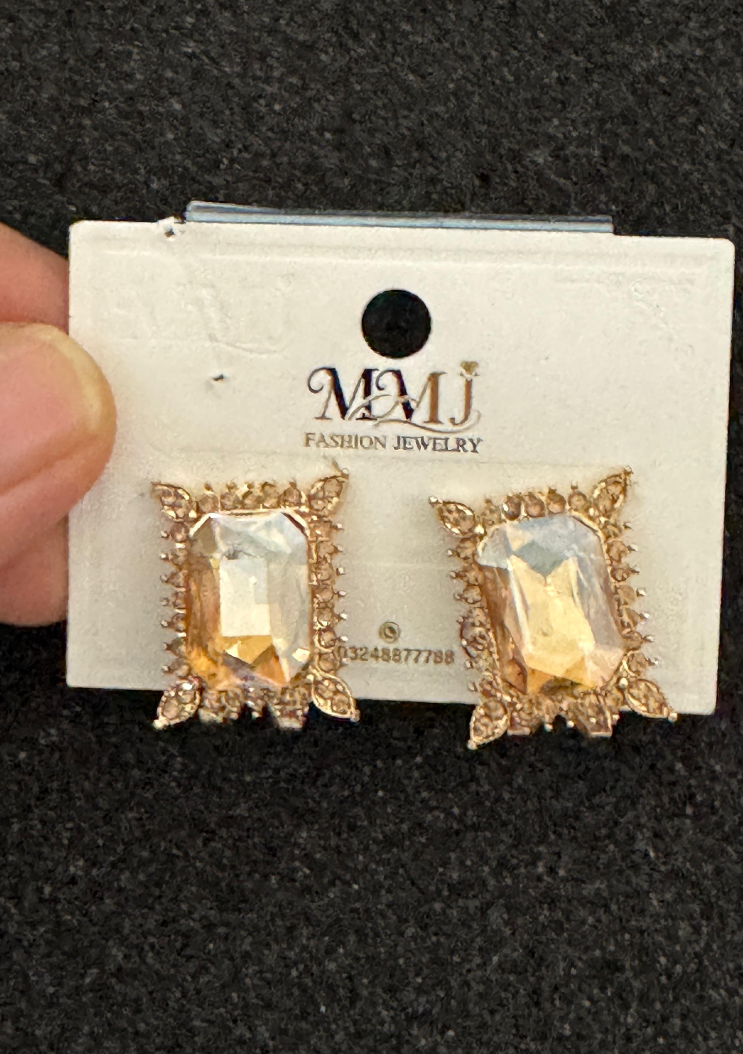 Champagne Crystal Emerald-Cut Vintage Frame Stud Earrings