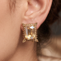 Champagne Crystal Emerald-Cut Vintage Frame Stud Earrings