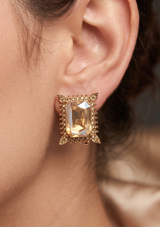 Champagne Crystal Emerald-Cut Vintage Frame Stud Earrings