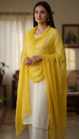 Yellow Crinkle Chiffon Dupatta for Girls – Lightweight & Stylish
