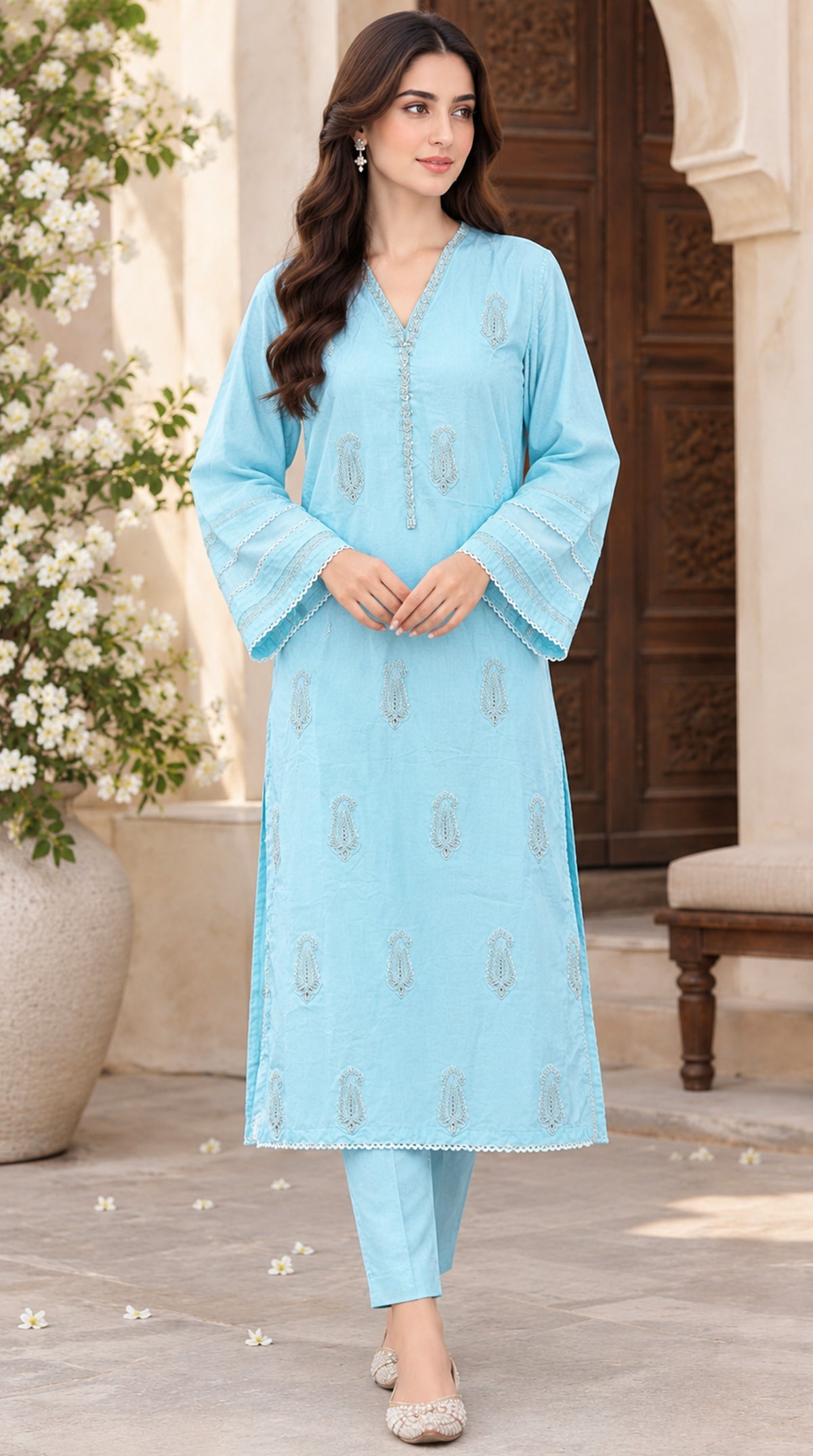 J. Embroidered Lawn 2 Piece Suit with Bead & Foil