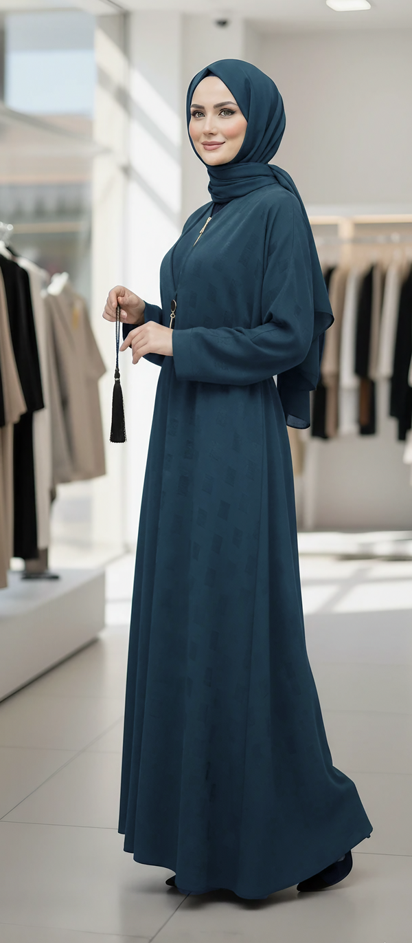 Chic Self-Print Sheefon Abaya with Belt & Coordinating Scarf