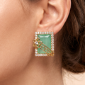 Jade Green Rectangular Gem Stud Earrings