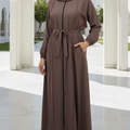 Stylish Front-Open Abaya with Full Zipper, Belt & Matching Hijab