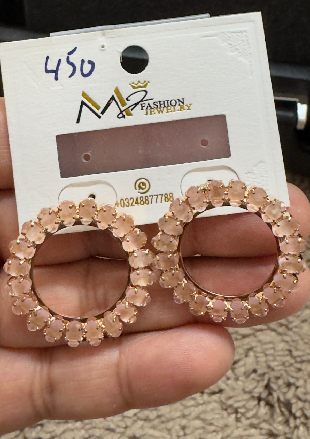 Peach Opaline Gem Sunburst Hoop Earrings