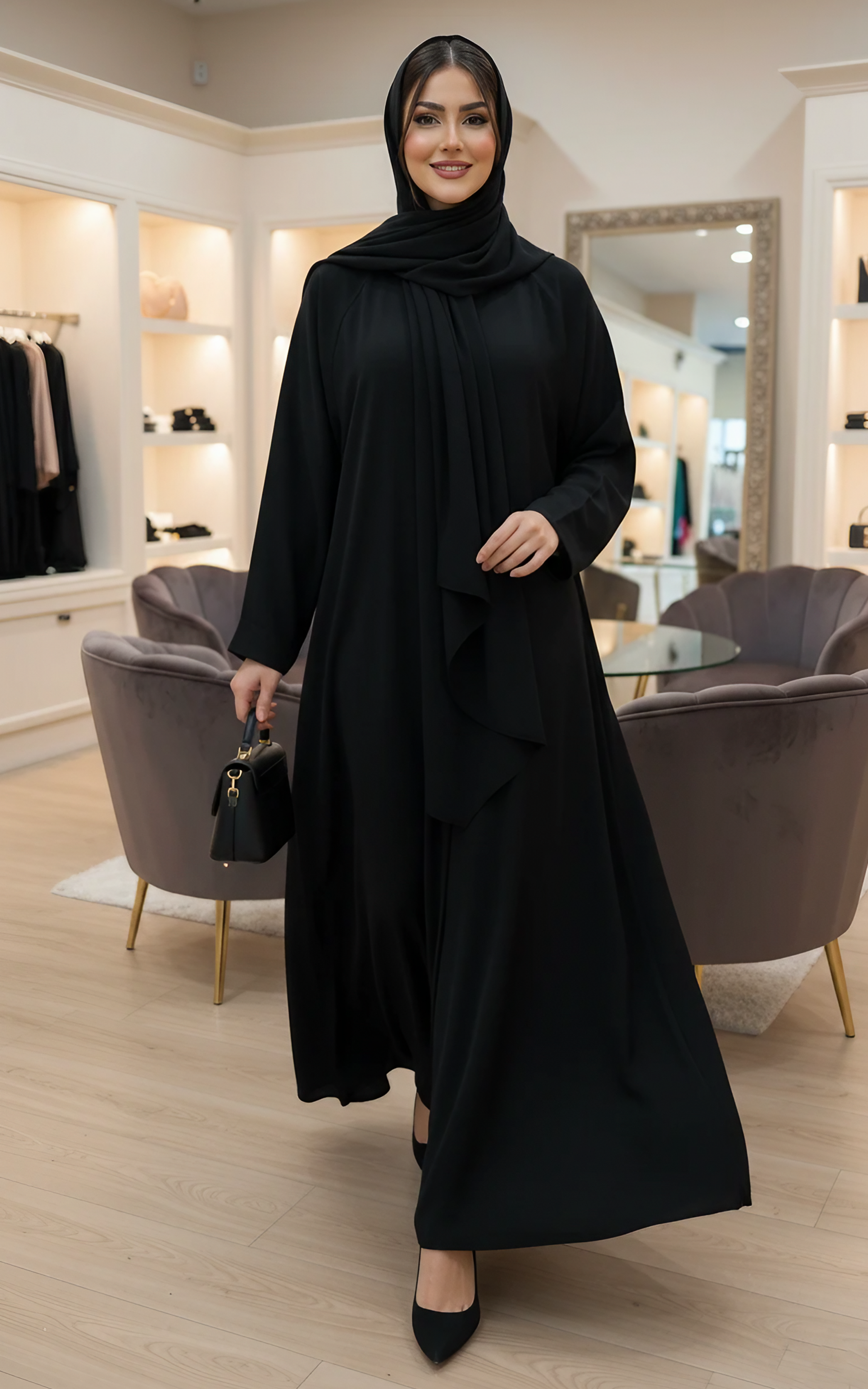 Baagi Style Front Open 2 pcs Abaya in Black