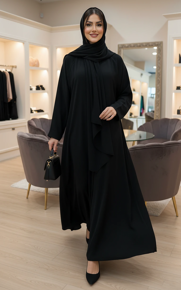Baagi Style Front Open 2 pcs Abaya in Black