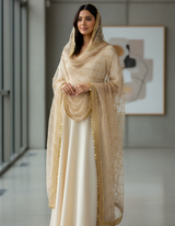 Golden Net Fully Embroidered Dupatta with Zari & Sequin Lace Border