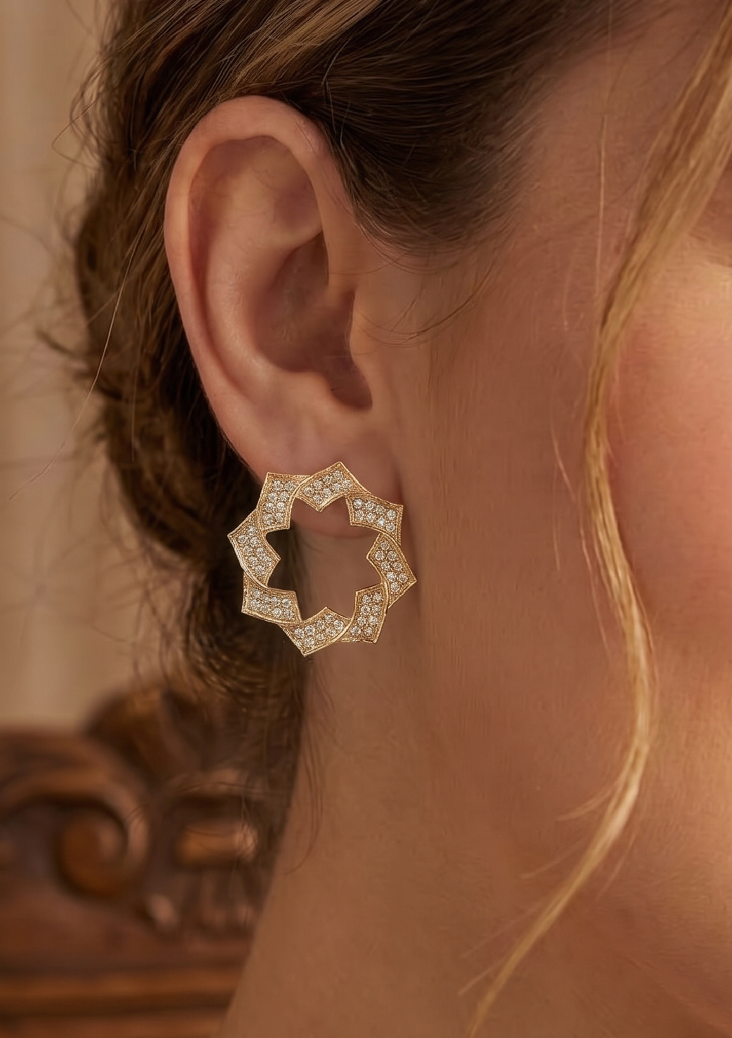 Gold Geometric Starburst Crystal Stud Earrings