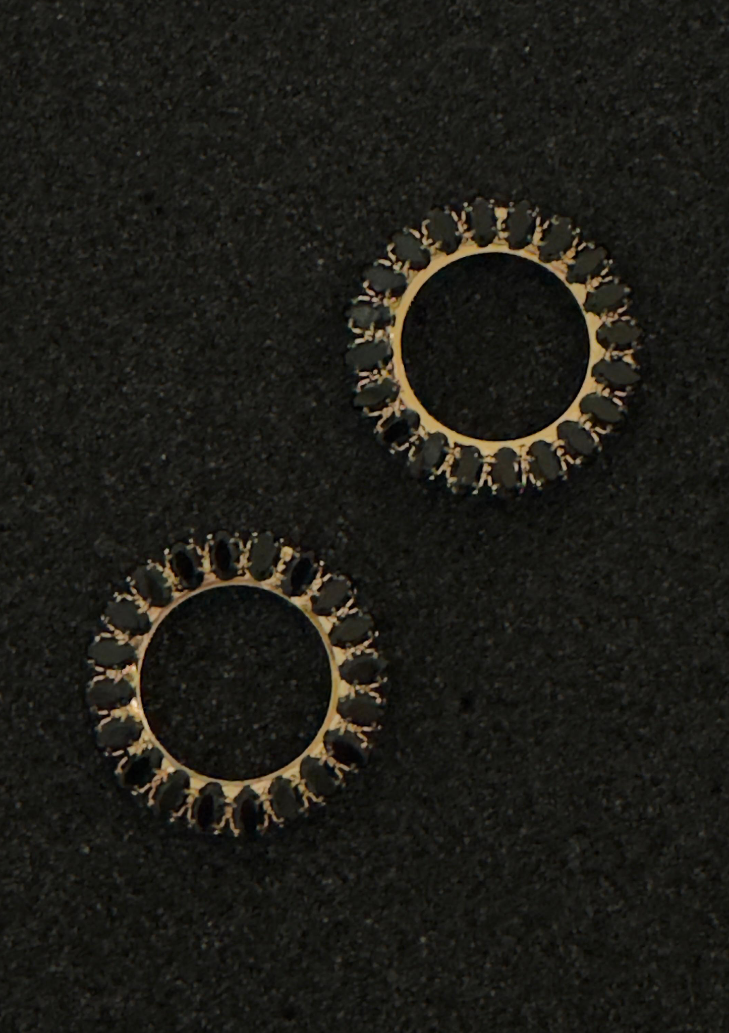 Onyx Black Gem Sunburst Circle Earrings | Gold Open Hoop