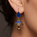 Royal Blue Meenakari Jhumka Earrings | Antique Gold Traditional Drop Earrings