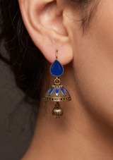 Royal Blue Meenakari Jhumka Earrings | Antique Gold Traditional Drop Earrings