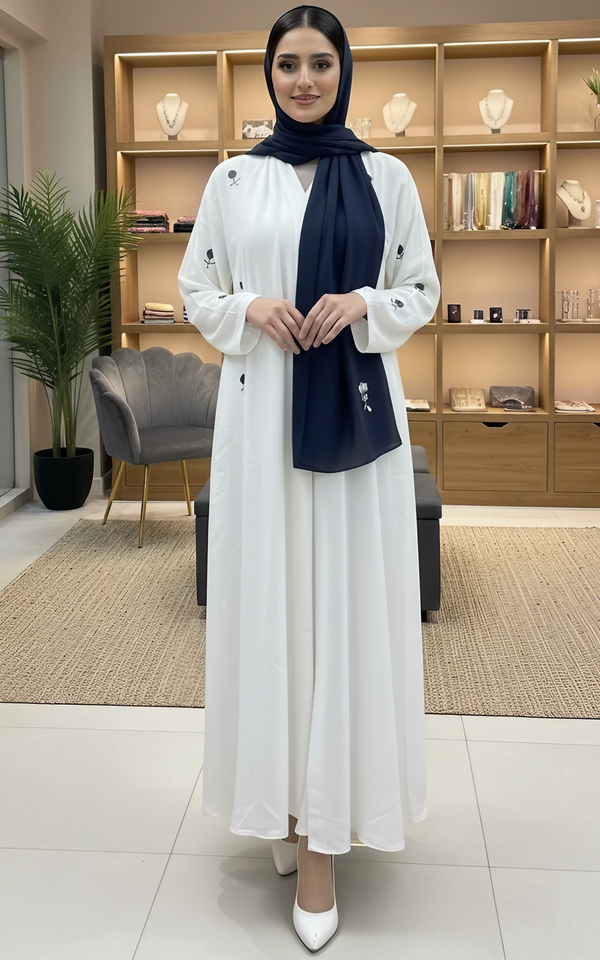 3-Piece Embroidered Front Open Chiffon Abaya in Light Brown | Matching Hijab & White Niqab