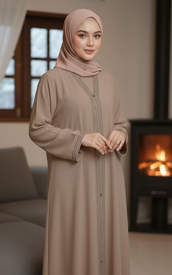 Front Open Chiffon Abaya with Scarf | Elegant Bell Sleeve Modest Wear