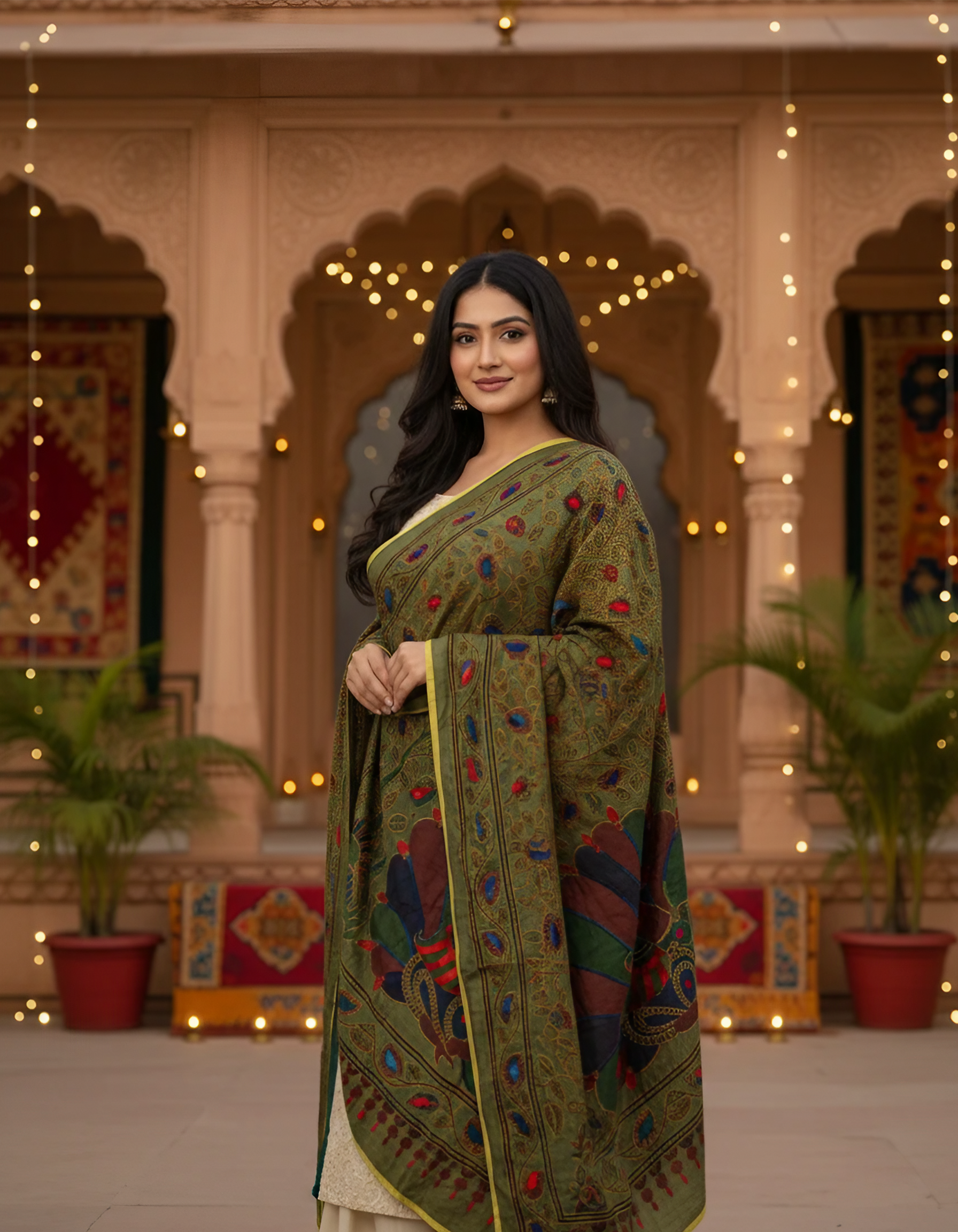 Cotton Hand-Embroidered Dupatta with Lace Border – Elegant & Lightweight