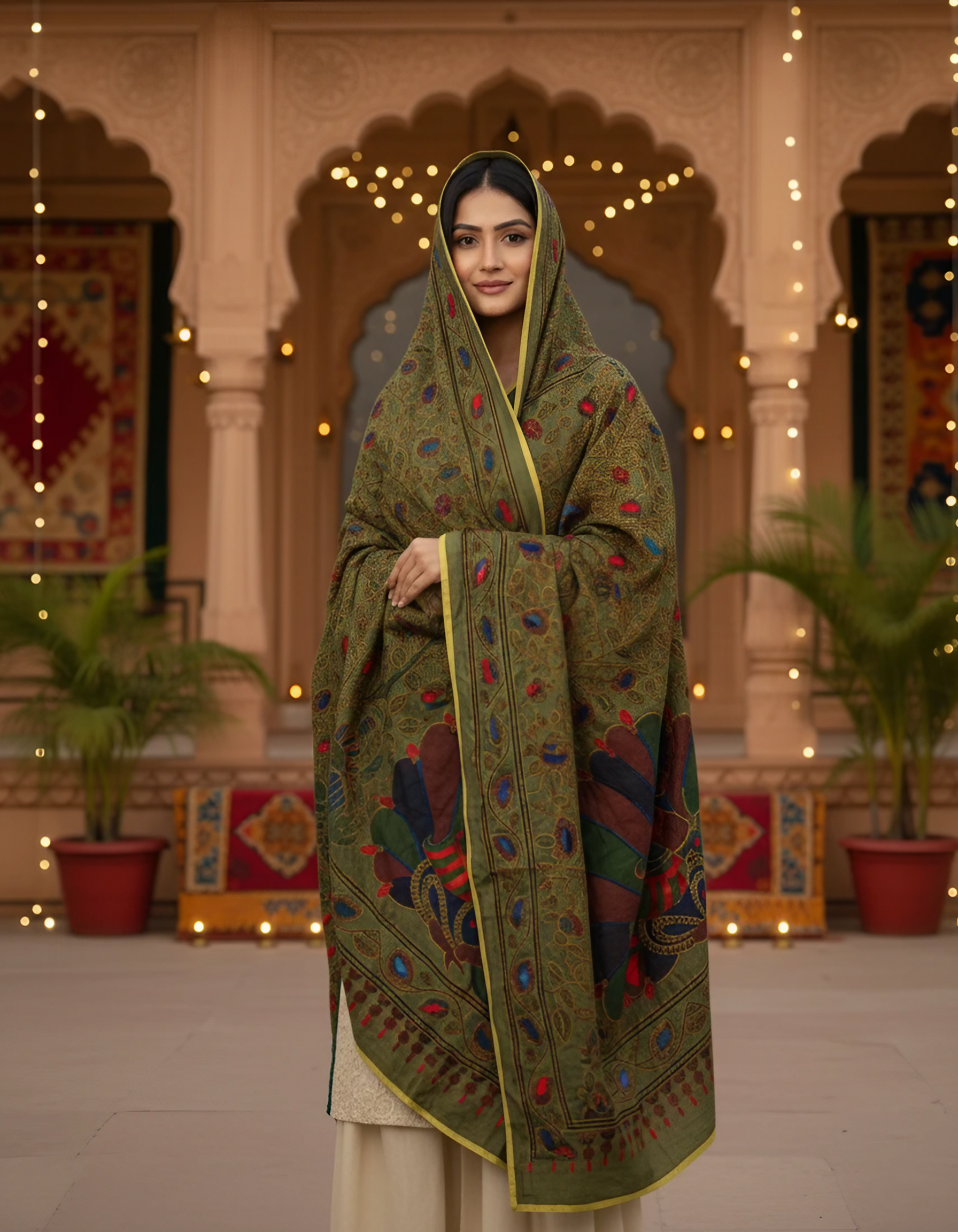 Cotton Hand-Embroidered Dupatta with Lace Border – Elegant & Lightweight